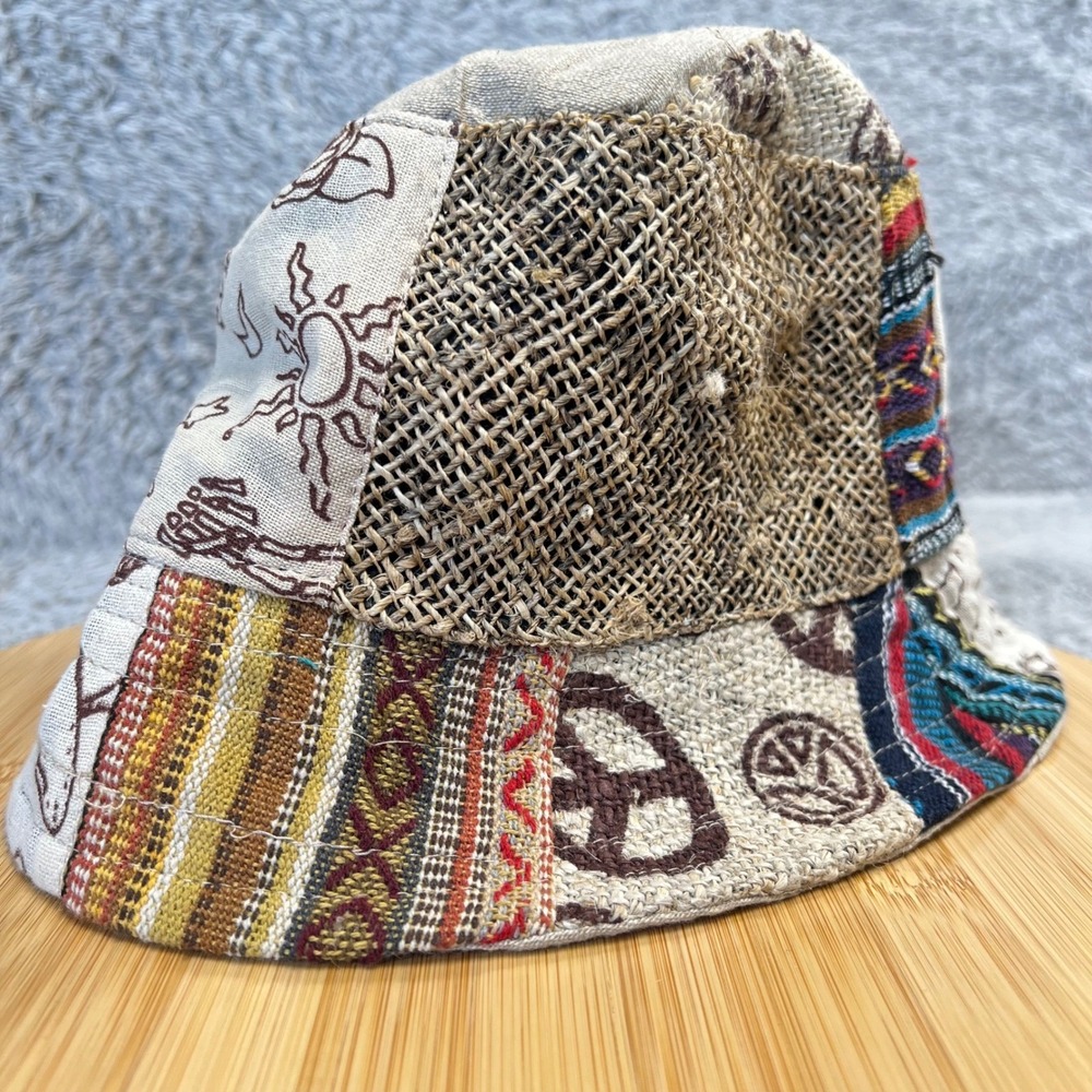 Kathmandu Imports Patchwork Bucket Hat Boho Hippie Celestial Mushroom Peace Sign - Picture 9 of 13